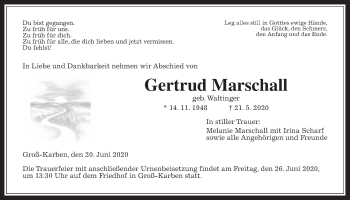 Traueranzeige von Gertrud Marschall von Wetterauer Zeitung