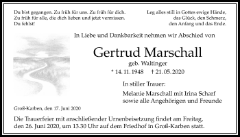 Traueranzeige von Gertrud Marschall von Bad Vilbel/Karben