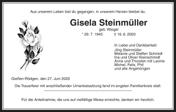 Traueranzeige von Gisela Steinmüller von Giessener Allgemeine, Alsfelder Allgemeine