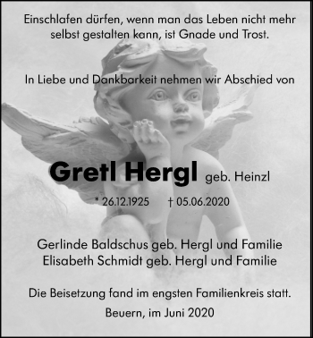 Traueranzeige von Gretl Hergl von Giessener Allgemeine, Alsfelder Allgemeine