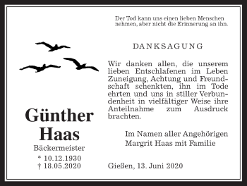 Traueranzeige von Günther Haas von Giessener Allgemeine, Alsfelder Allgemeine