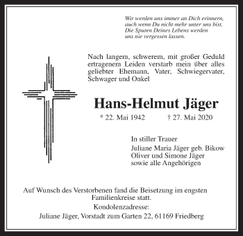 Traueranzeige von Hans-Helmut Jäger von Wetterauer Zeitung