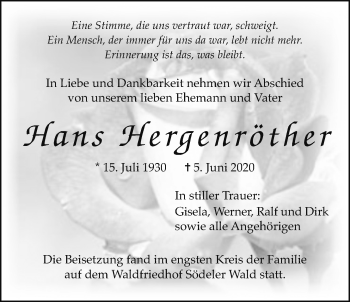 Traueranzeige von Hans Hergenröther von Wetterauer Zeitung