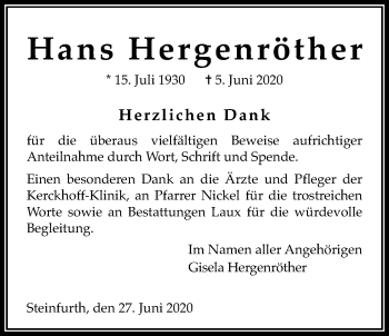 Traueranzeige von Hans Hergenröther von Wetterauer Zeitung