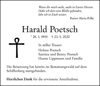 Traueranzeige von Harald Poetsch von Giessener Allgemeine, Alsfelder Allgemeine