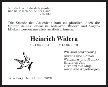 Traueranzeige von Heinrich Widera von Wetterauer Zeitung