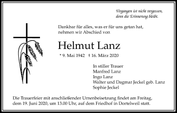 Traueranzeige von Helmut Lanz von Bad Vilbel/Karben