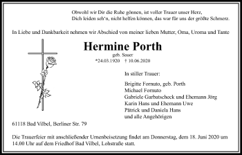 Traueranzeige von Hermine Porth von Bad Vilbel/Karben