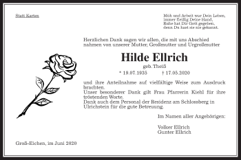 Traueranzeige von Hilde Ellrich von Alsfelder Allgemeine