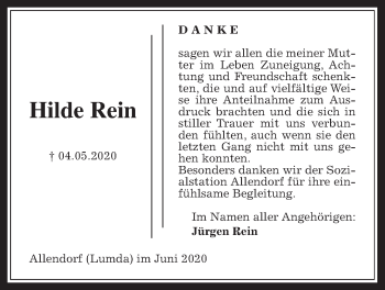 Traueranzeige von Hilde Rein von Giessener Allgemeine, Alsfelder Allgemeine