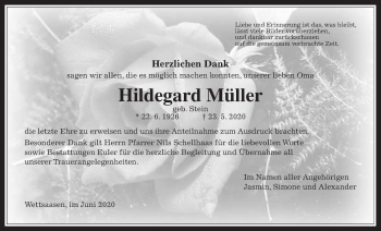 Traueranzeige von Hildegard Müller von Mücker Stimme