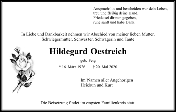 Traueranzeige von Hildegard Oestreich von Wetterauer Zeitung