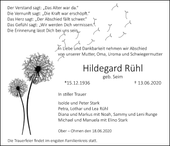 Traueranzeige von Hildegard Rühl von Mücker Stimme
