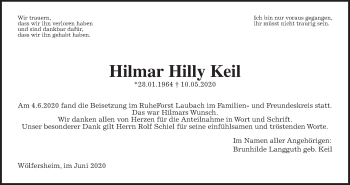 Traueranzeige von Hilmar Keil von Wetterauer Zeitung