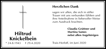 Traueranzeige von Hiltrud Knickelbein von Licher Wochenblatt