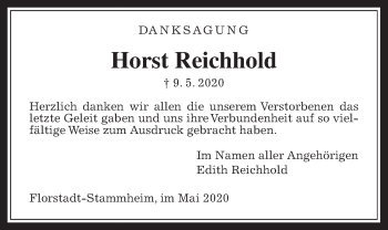 Traueranzeige von Horst Reichhold von Wetterauer Zeitung