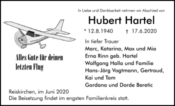 Traueranzeige von Hubert Hartel von Giessener Allgemeine, Alsfelder Allgemeine