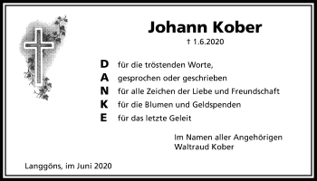 Traueranzeige von Johann Kober von Giessener Allgemeine, Alsfelder Allgemeine