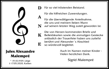 Traueranzeige von Jules Alexandre Malempré von Bad Vilbel/Karben