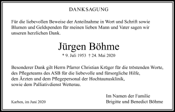 Traueranzeige von Jürgen Böhme von Bad Vilbel/Karben