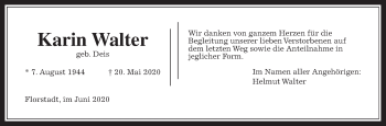 Traueranzeige von Karin Walter von Wetterauer Zeitung
