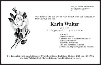 Traueranzeige von Karin Walter von Wetterauer Zeitung