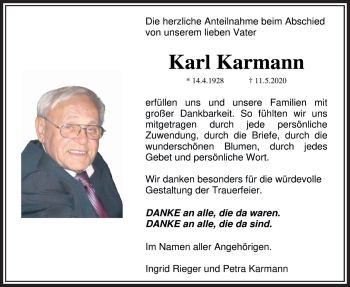 Traueranzeige von Karl Karmann von Licher Wochenblatt
