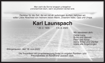 Traueranzeige von Karl Launspach von Giessener Allgemeine, Alsfelder Allgemeine