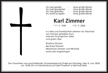 Traueranzeige von Karl Zimmer von Giessener Allgemeine, Alsfelder Allgemeine