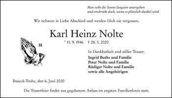 Traueranzeige von Karl Heinz Nolte von Giessener Allgemeine, Alsfelder Allgemeine