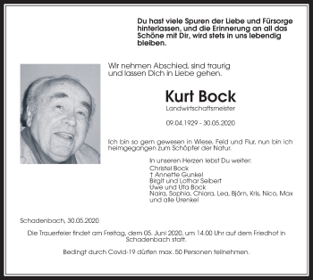 Traueranzeige von Kurt Bock von Alsfelder Allgemeine