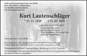 Traueranzeige von Kurt Lautenschläger von Wetterauer Zeitung