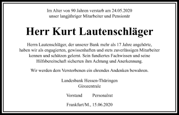 Traueranzeige von Kurt Lautenschläger von Wetterauer Zeitung
