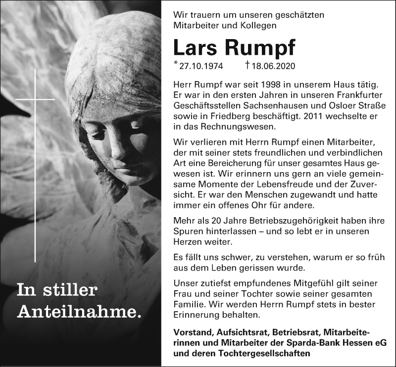  Traueranzeige für Lars Rumpf vom 27.06.2020 aus Wetterauer Zeitung