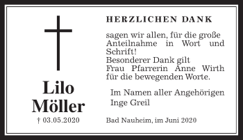 Traueranzeige von Lilo Möller von Wetterauer Zeitung