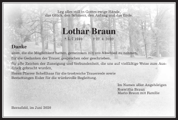 Traueranzeige von Lothar Braun von Mücker Stimme
