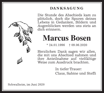 Traueranzeige von Marcus Bosen von Wetterauer Zeitung
