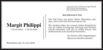 Traueranzeige von Margit Philippi von Wetterauer Zeitung