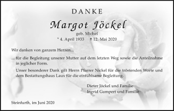Traueranzeige von Margot Jöckel von Wetterauer Zeitung