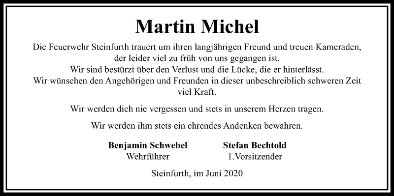  Traueranzeige für Martin Michel vom 30.06.2020 aus Wetterauer Zeitung