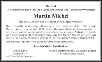 Traueranzeige von Martin Michel von Wetterauer Zeitung