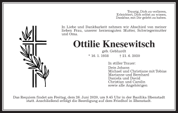 Traueranzeige von Ottilie Knesewitsch von Wetterauer Zeitung