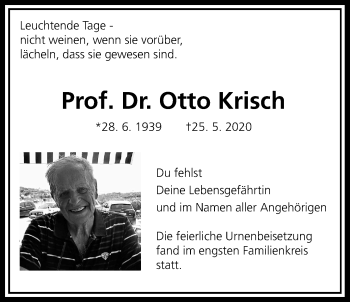 Traueranzeige von Otto Krisch von Giessener Allgemeine, Alsfelder Allgemeine