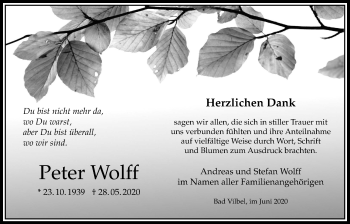 Traueranzeige von Peter Wolff von Bad Vilbel/Karben