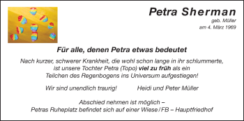 Traueranzeige von Petra Sherman von Wetterauer Zeitung