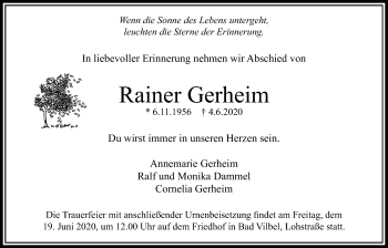 Traueranzeige von Rainer Gerheim von Bad Vilbel/Karben