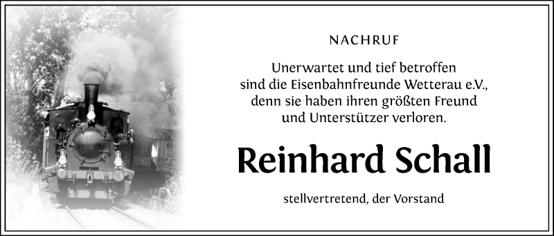  Traueranzeige für Reinhard Schall vom 06.06.2020 aus Wetterauer Zeitung