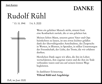 Traueranzeige von Rudolf Rühl von Alsfelder Allgemeine