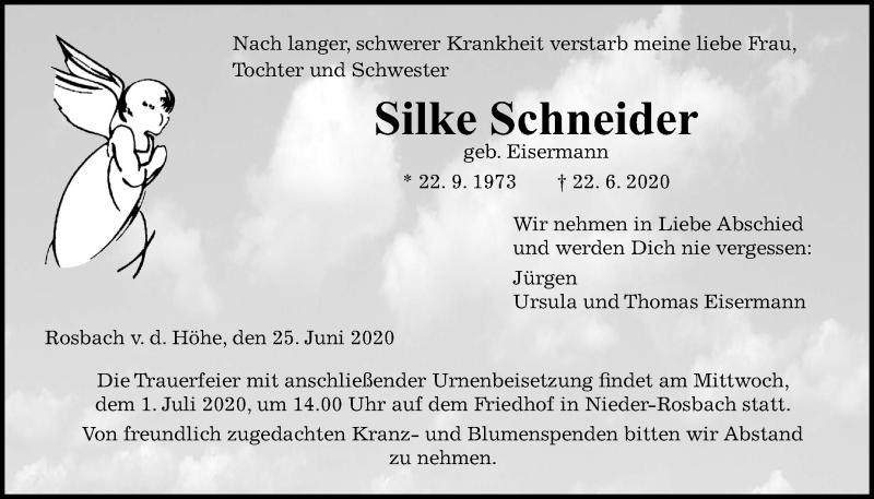  Traueranzeige für Silke Schneider vom 25.06.2020 aus Wetterauer Zeitung