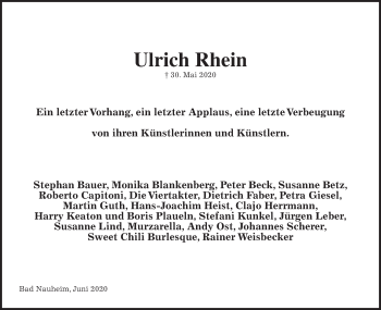 Traueranzeige von Ulrich Rhein von Wetterauer Zeitung